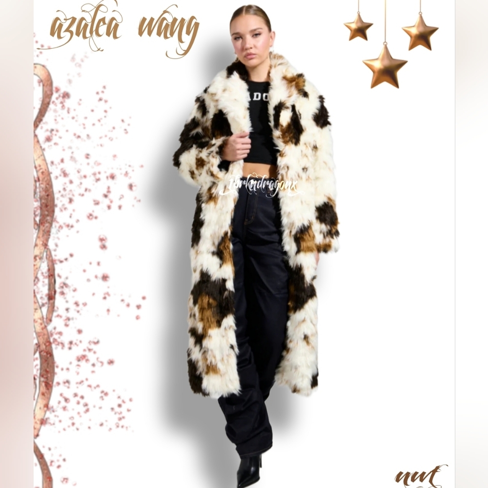 Azalea Wang Long Coat Animal Print Fur Luxurious Soft White Camel Copper Fur - Picture 2 of 16